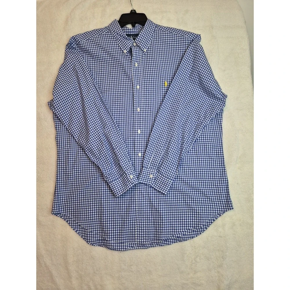 Polo Ralph Lauren Button Down Shirt Mens XL Blue White Gingham Check Cotton Pony